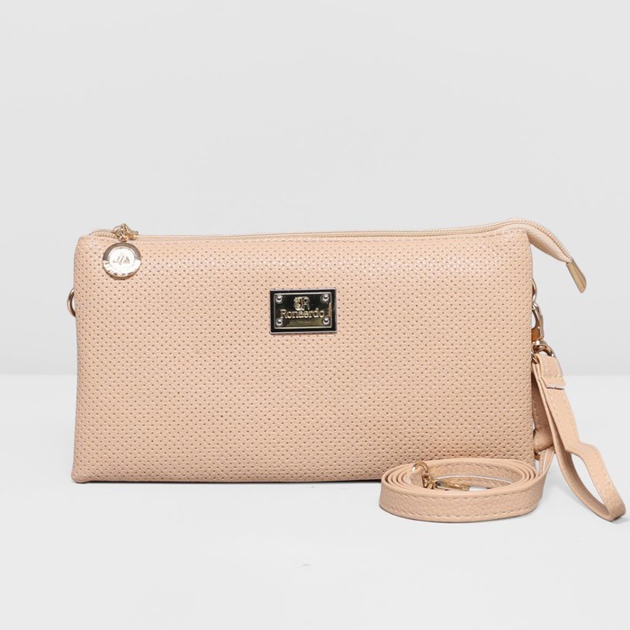 Клатч женский на молнии, 3 отдела, регулируемый ремень, цвет пудра