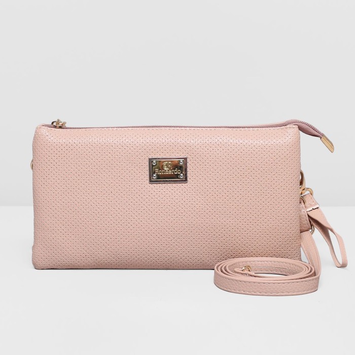 Клатч женский на молнии, 3 отдела, регулируемый ремень, цвет бежевый