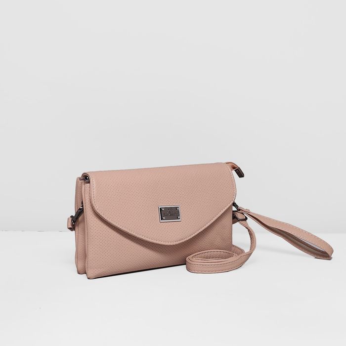 Клатч женский на молнии, 3 отдела, наружный карман, длинный ремень, цвет кремовый