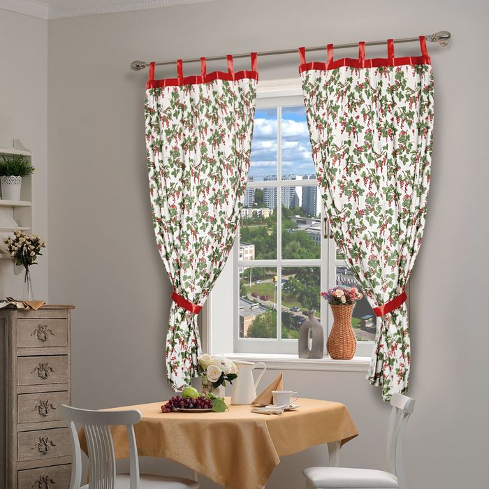 Штора для кухни 180 х140 см, с подхватом "Красная смородина"