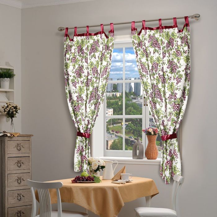 Штора для кухни 180 х140 см, с подхватом "Виноград", цвет бордо