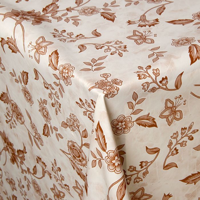 Клеенка столовая на нетканой основе "Цветочный орнамент", рулон 25 м, цвет бежевый