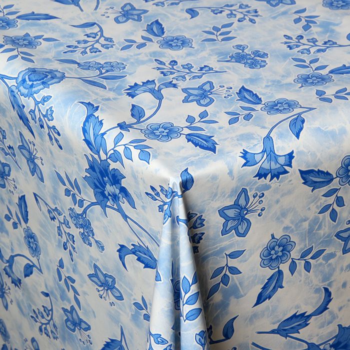 Клеенка столовая на нетканой основе "Цветочки", рулон 25 м, цвет голубой