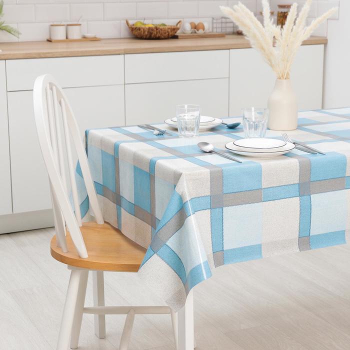 Клеенка столовая на нетканой основе "Клетка голубая", рулон 25 м