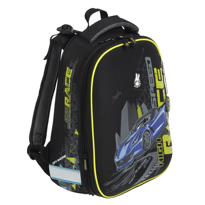 Рюкзак каркасный Stavia 36*28*16 эргономичная спинка, для мальчика «Скорость» 15001-38 чёрный