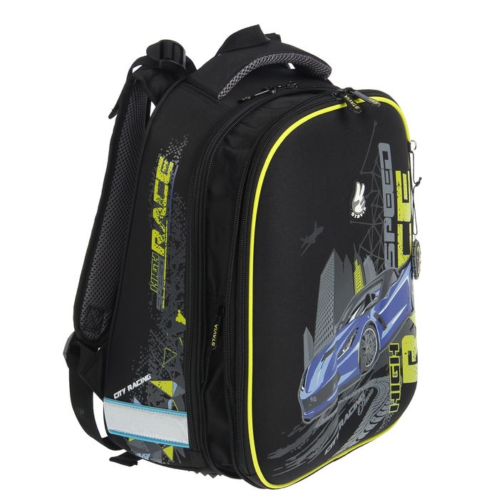 Рюкзак каркасный Stavia 36*28*16 эргономичная спинка, для мальчика «Скорость» 15001-38 чёрный