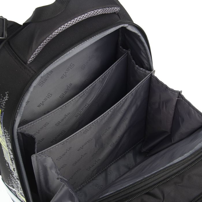 Рюкзак каркасный Stavia 36*28*16 эргономичная спинка, для мальчика «Скорость» 15001-38 чёрный