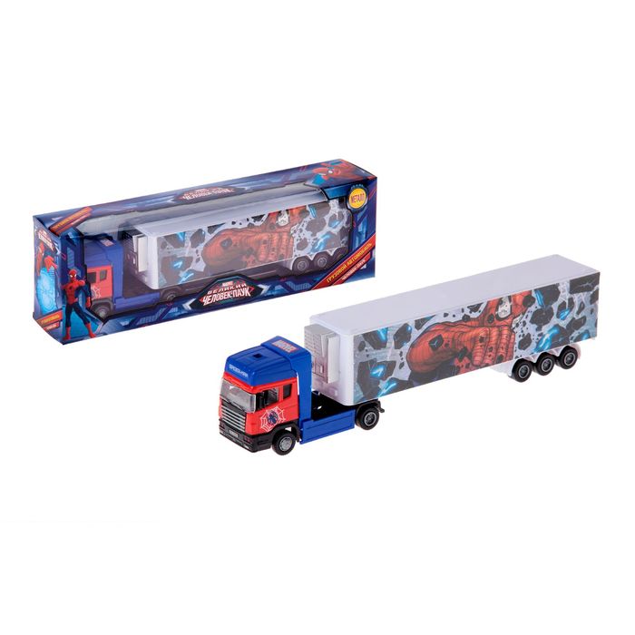 Машина металлическая "Spider-man" Marvel (Мстители) - тягач с полуприцепом, масштаб 1:48