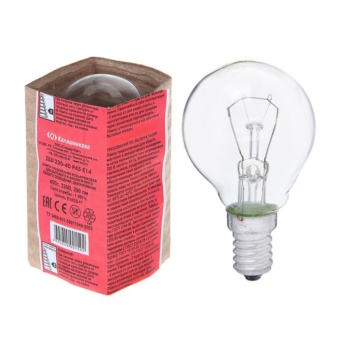 Лампа накаливания ДШ, 40 Вт, E14, 230 В, КЭЛЗ