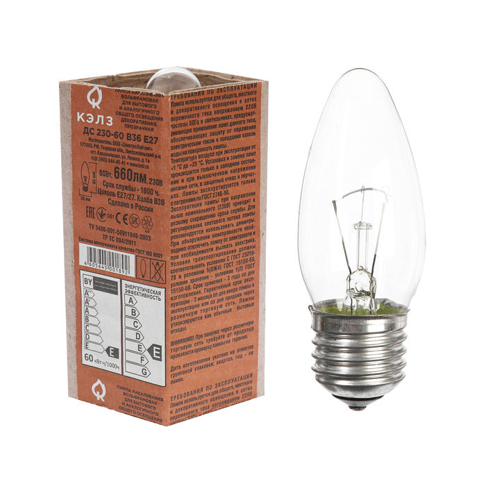 Лампа накаливания ДС, 60 Вт, E27, КЭЛЗ