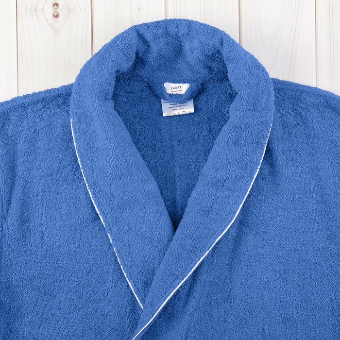 Халат мужской, шалька/кант, размер 54, синий, махра