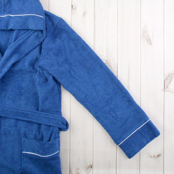 Халат мужской, шалька/кант, размер 54, синий, махра