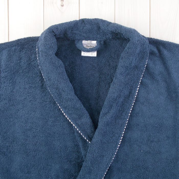 Халат мужской, шалька/кант, размер 54, тёмно-синий, махра