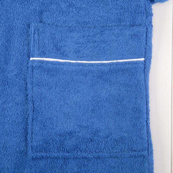 Халат мужской, капюшон+кант, размер 52, синий, махра