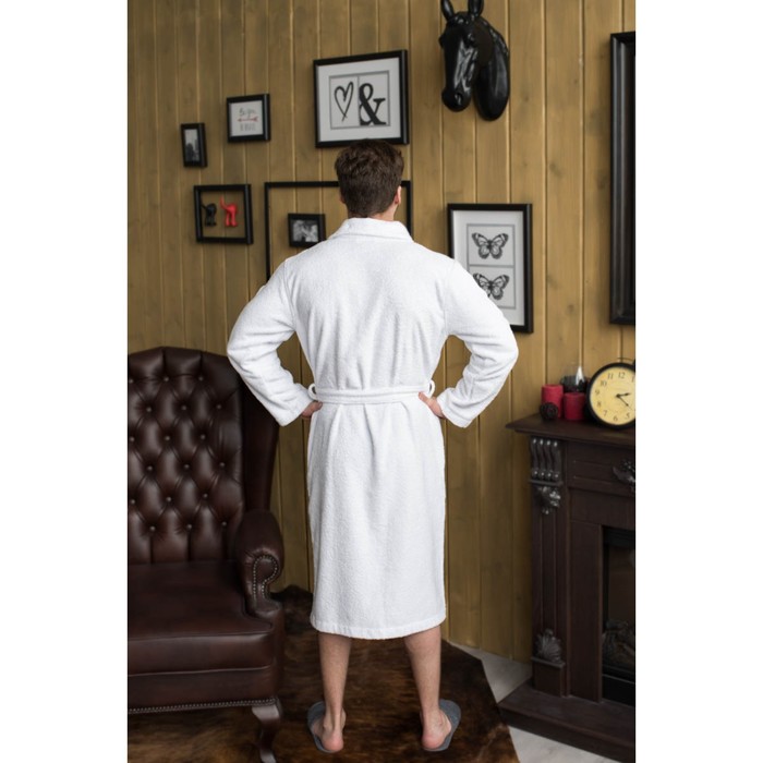 Халат мужской, шалька, размер 52, белый, махра