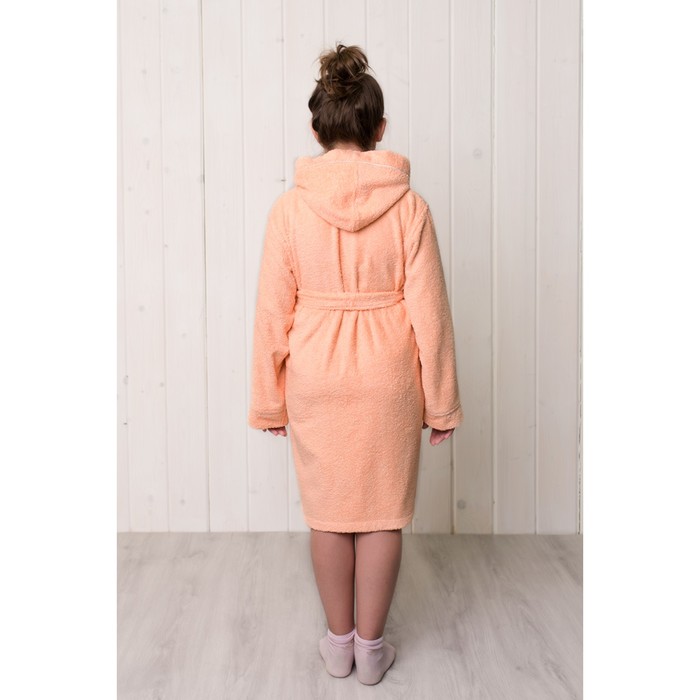 Халат махровый для девочки капюшон+кант, цв. персик, рост 92, хл100%