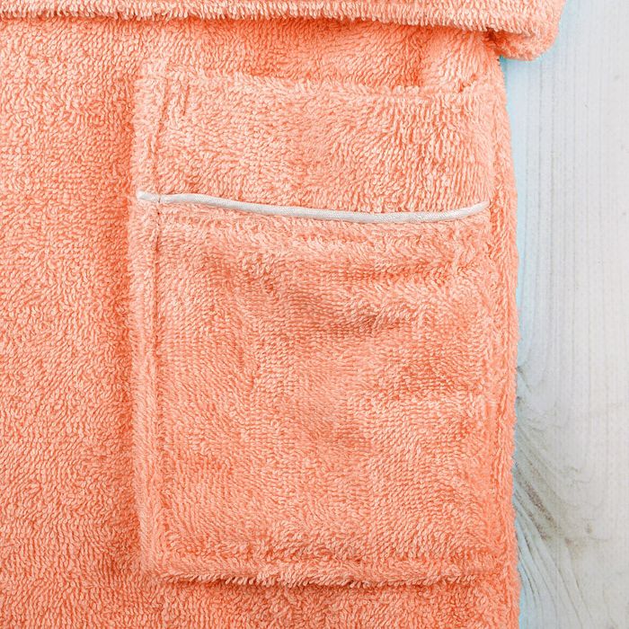 Халат махровый для девочки капюшон+кант, цв. персик, рост 146, хл100%