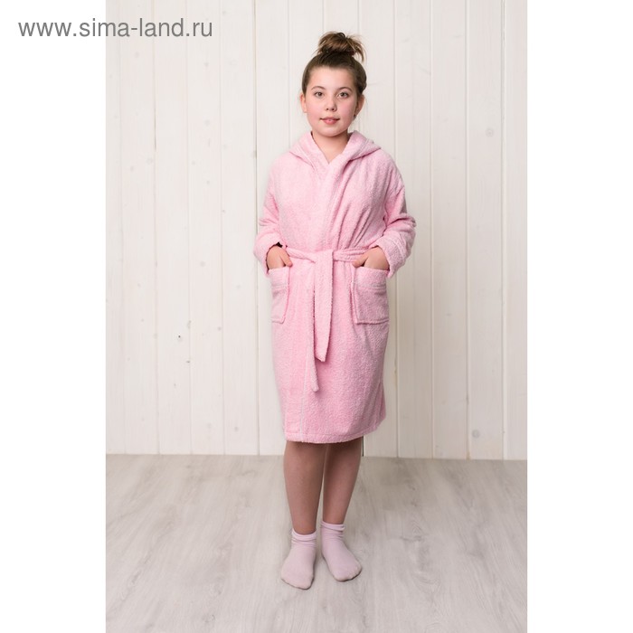 Халат для девочки с капюшоном, рост 128 см, розовый, махра