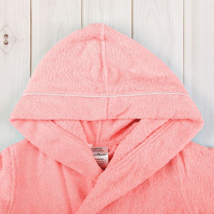 Халат махровый для девочки капюшон+кант, цв. коралл, рост 98, хл100%