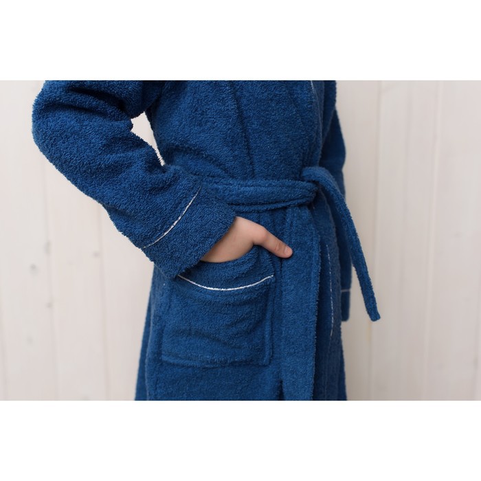 Халат махровый для мальчика капюшон + кант, цв. синий, рост 92, хл100%