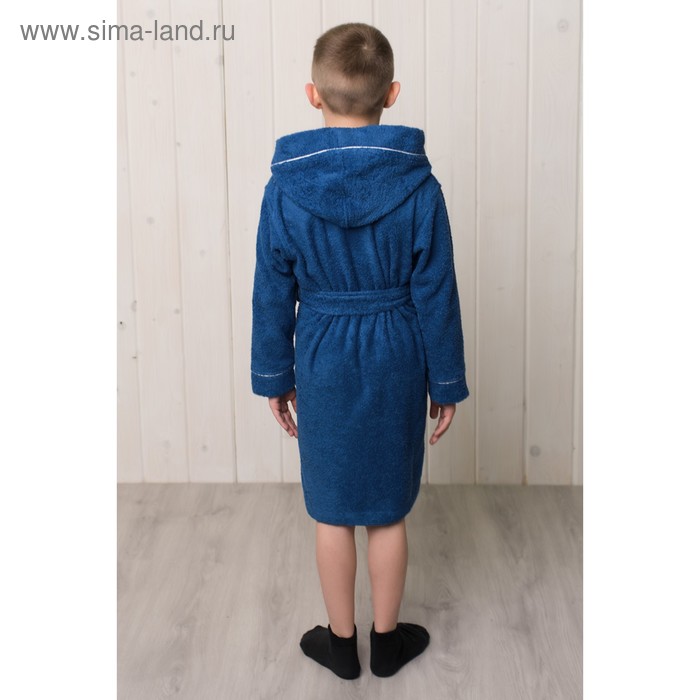 фото Халат для мальчика с капюшоном, рост 134 см, синий, махра homeliness