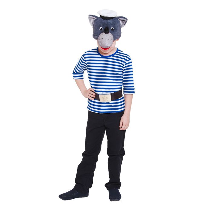 Костюм «Волк» шапка, тельняшка, ремень, размер 28-30 рост 98-110