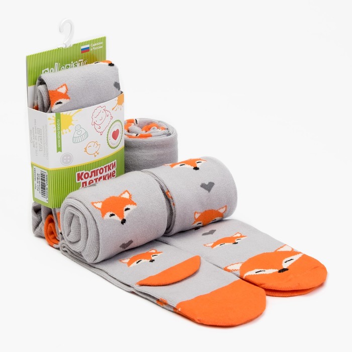 Колготки детские "Лиса" рост 128-134 см, серые, 80% хл.,17% п/а, 3% эл.