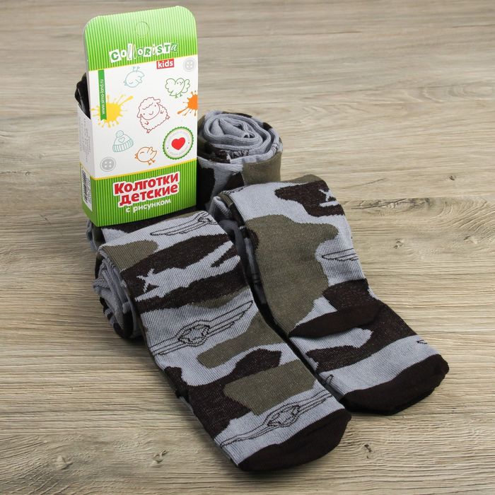 Колготки детские "Самолеты камуфляж"  рост 98-104 см, 3-4 лет, 80%хл.,17%п/а, 3%эл.