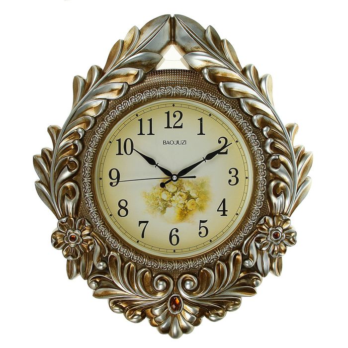 Часы настенные, серия Витория «Лавры», хромированные с позолотой, 50х58 см