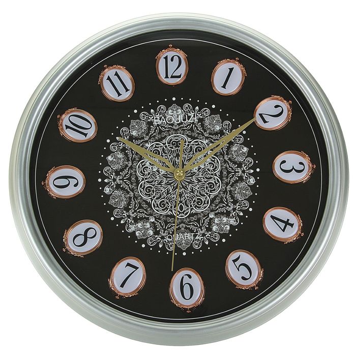 Часы настенные «Цифры в овалах», круглые,, циферблат чёрный, хромирован., d=38 см