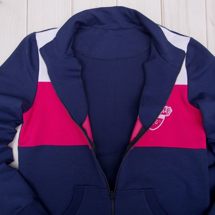 Костюм спортивный для девочки (куртка, брюки), рост 98 см, цвет тёмно-синий/фуксия Л692