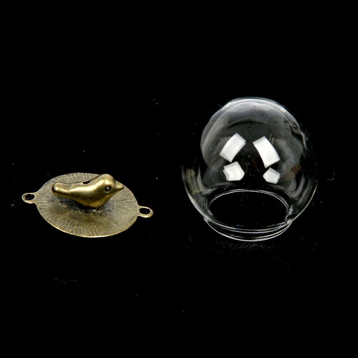 Декор для творчества стекло "Кулон-шар с птичкой" 2 крепления, 2см