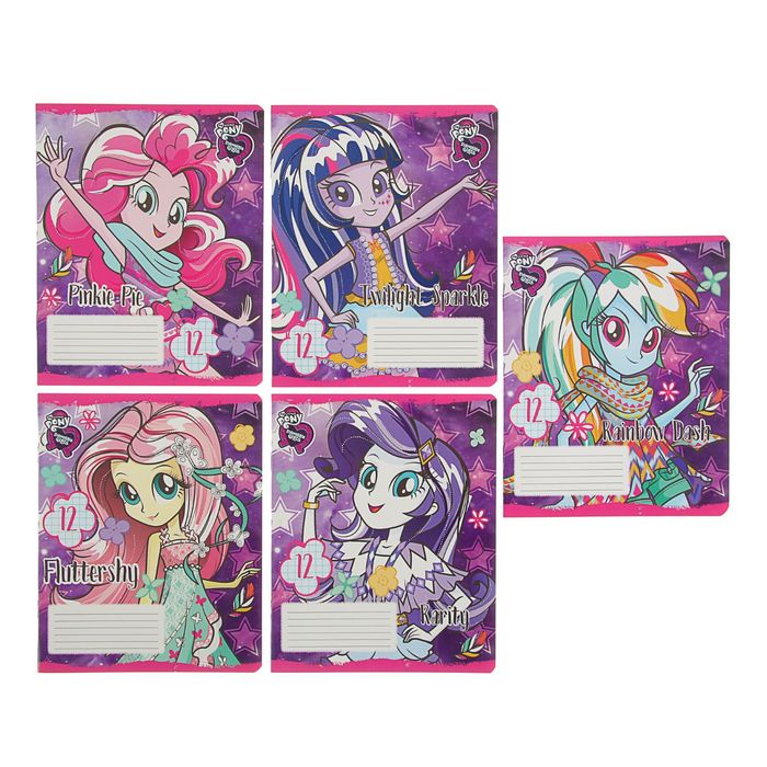 Тетрадь 12 листов клетка Equestria Girls, обложка мелованный картон, полный УФ-лак, МИКС