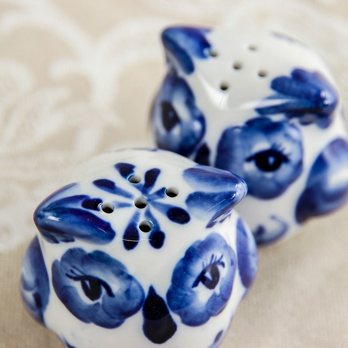 Набор для специй «Совы», гжель, кобальт