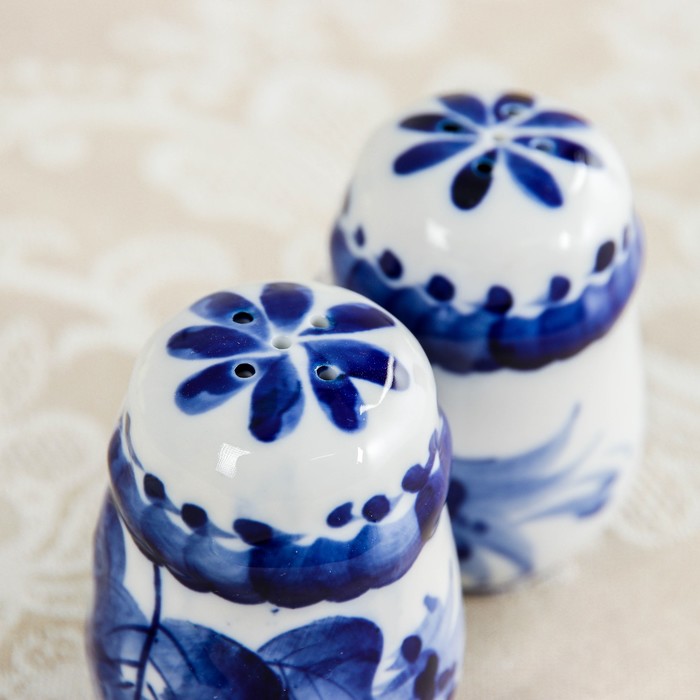 Набор для специй «Корзинка с бочонками», гжель