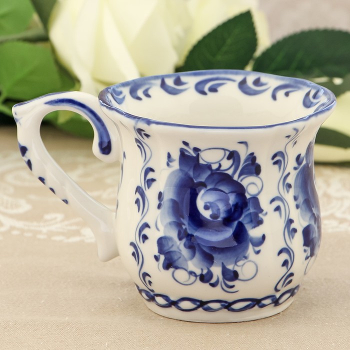 Кружка «Пион», гжель, кобальт