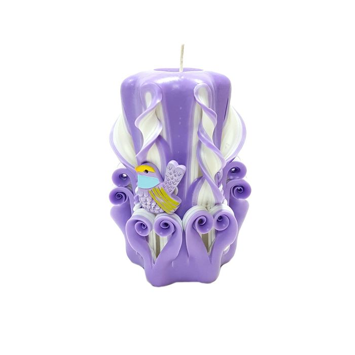 Свеча "Ручная работа" резная 10-11см "Летняя птичка" сиреневая