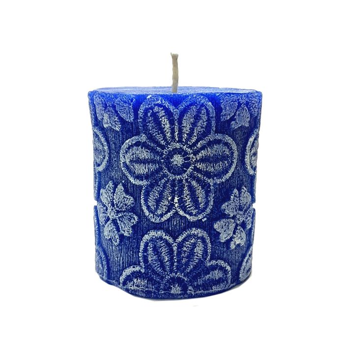 Свеча "Ручная работа" цилиндр "Кружевные цветы" 70*75 синий