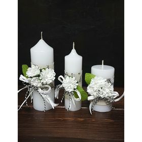 

Набор Свечей "Ручная работа" с декором "Белые цветы" 3шт/уп