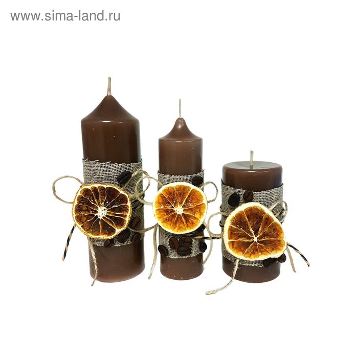 фото Набор свечей "ручная работа" с декором "кофе и апельсин" 3шт/уп мастерская «свечной двор»