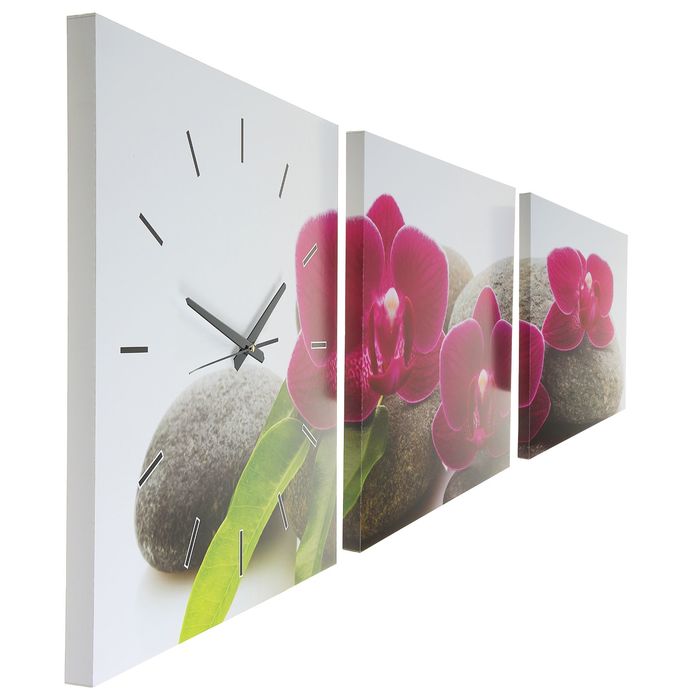 Часы настенные 3в1 модульные «Цветки на камнях», 50 × 50 см