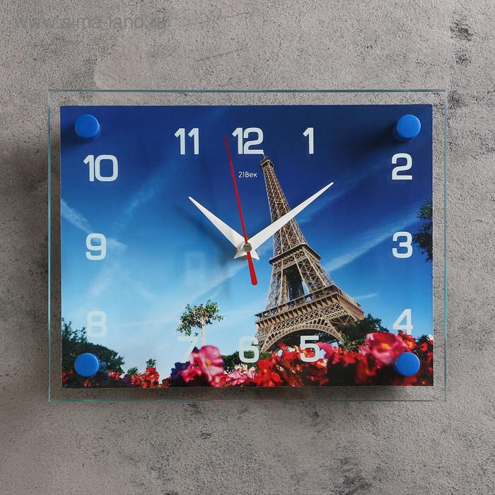 фото Часы настенные, серия: город, "эйфелева башня", 20х26 см, микс рубин