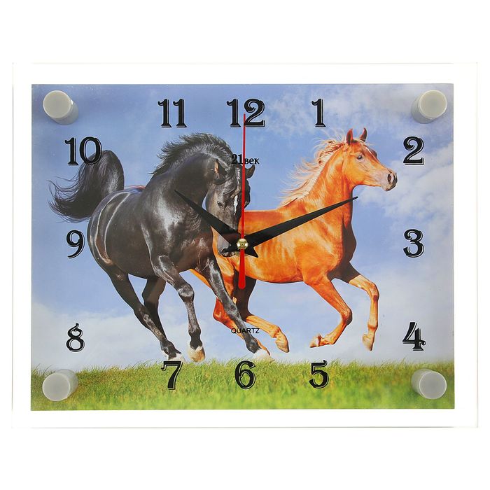 Часы настенные прямоугольные "Два скакуна", 20х26 см