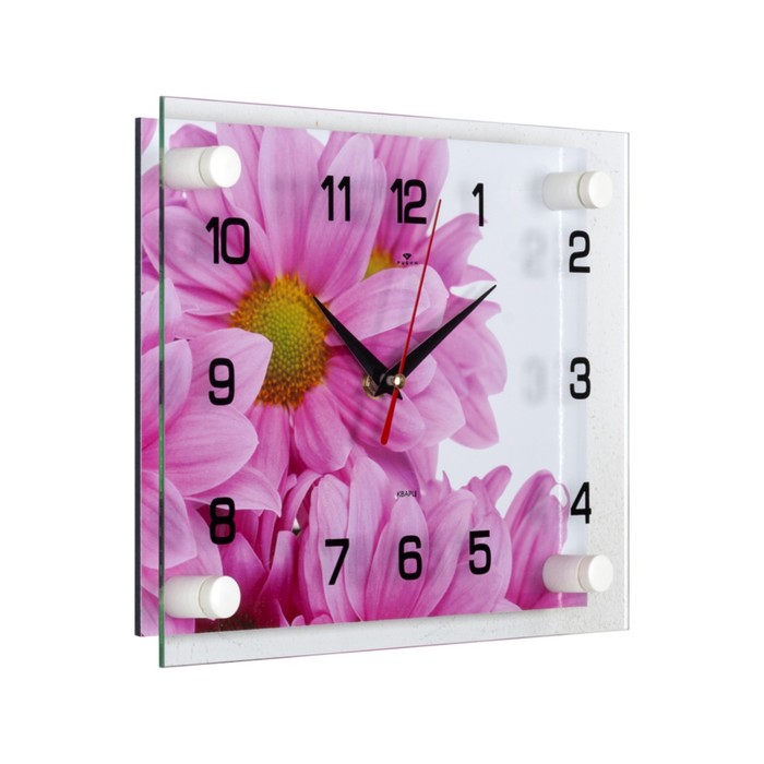 фото Часы настенные: цветы, бесшумные, 20 х 26 см рубин