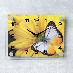 Часы настенные, серия: Цветы, 'Бабочка на цветке', 20х26 см микс Ош