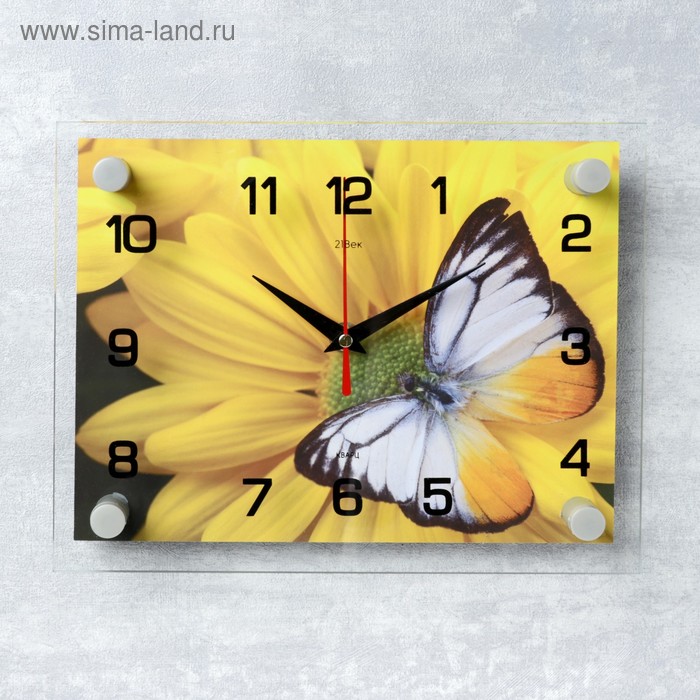 Часы настенные: Цветы, Бабочка на цветке, бесшумные, 20 х 26 см