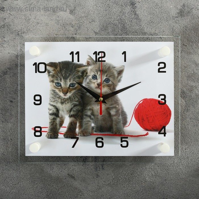 фото Часы настенные, серия: животный мир, "котята с клубком", 20х26 см, микс 21 век
