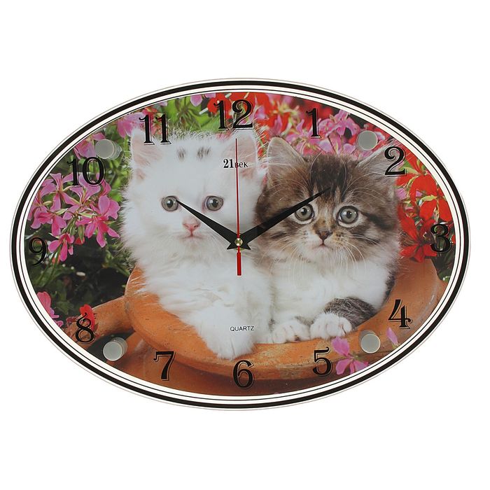 Часы настенные овальные "Котята", 24х34 см