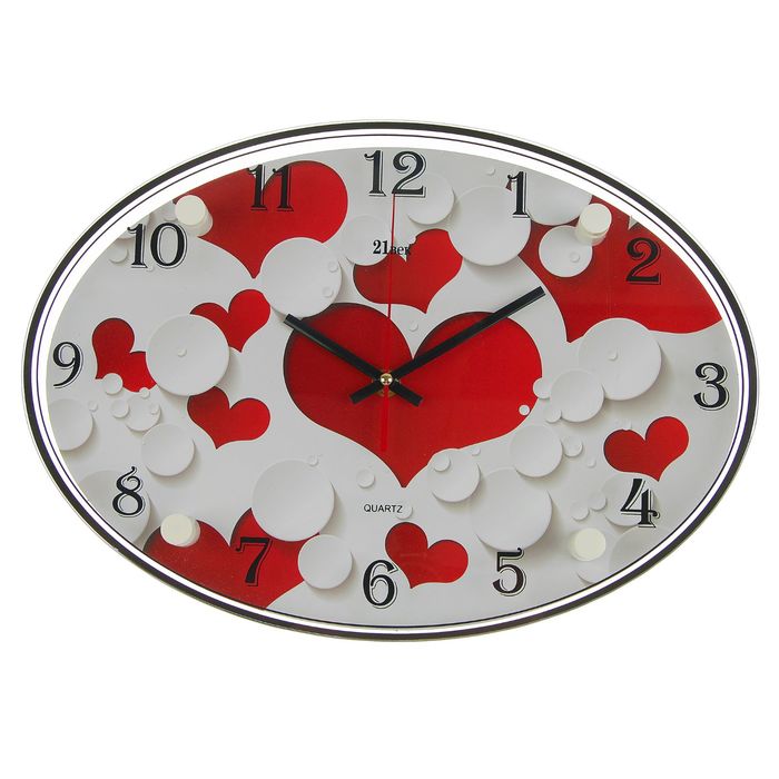Часы настенные овальные "Сердечки", 24х34 см  микс