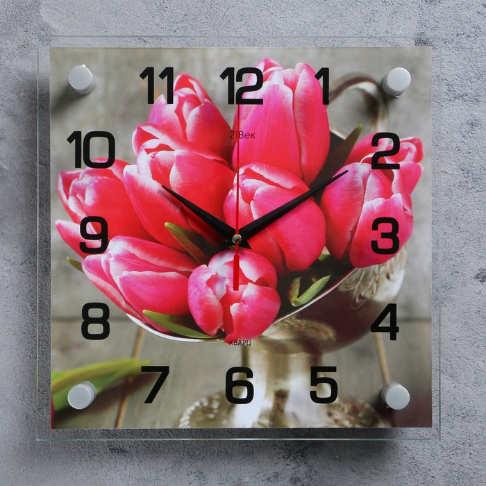 Часы настенные, серия Цветы, Тюльпаны, 25х25 см, микс